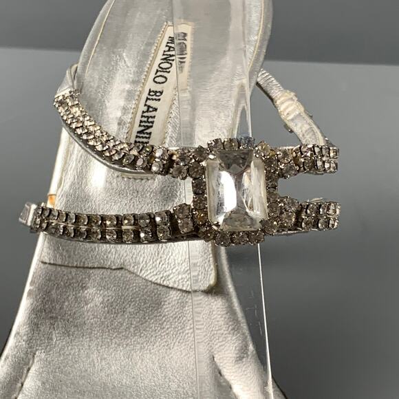 MANOLO BLAHNIK Size 10.5 Silver Leather Strappy Sandals - Picture 8 of 10